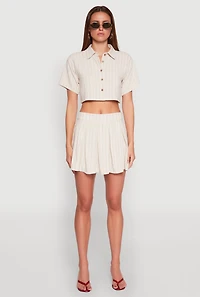 Womens Linen Cropped Shirt, Beige, Size M