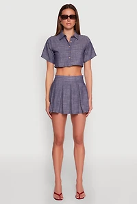 Womens Linen Cropped Shirt, Blue, Size M