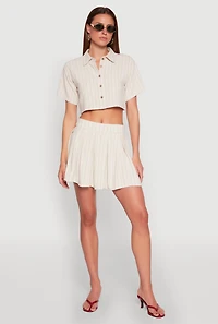Womens Linen Mini Pleated Skirt, Khaki, Size XL