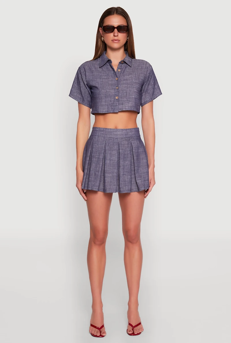 Linen Mini Pleated Skirt