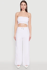 Womens Ruched Sweetheart Smocked Tube Top, White, Size S