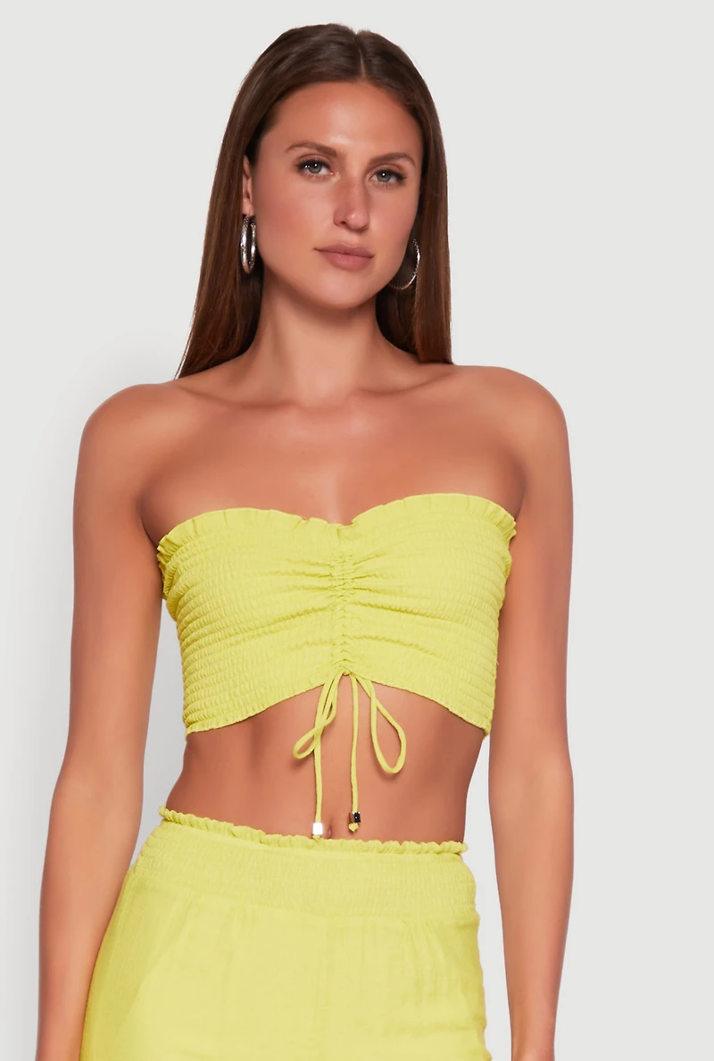 Womens Ruched Sweetheart Smocked Tube Top,