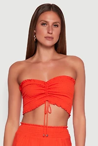Womens Ruched Sweetheart Smocked Tube Top,