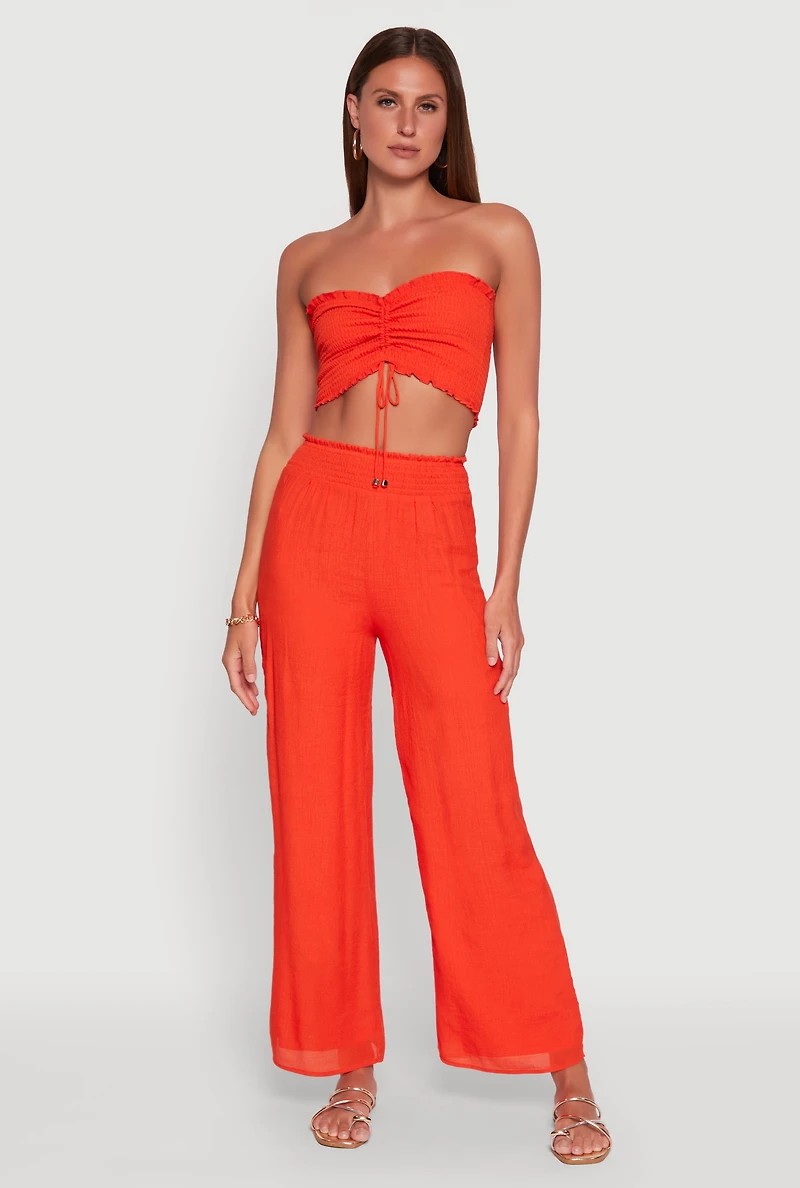 Womens Ruched Sweetheart Smocked Tube Top,