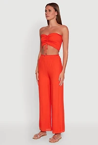 Womens Ruched Sweetheart Smocked Tube Top,