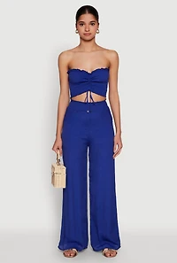 Womens Ruched Sweetheart Smocked Tube Top, Blue, Size L