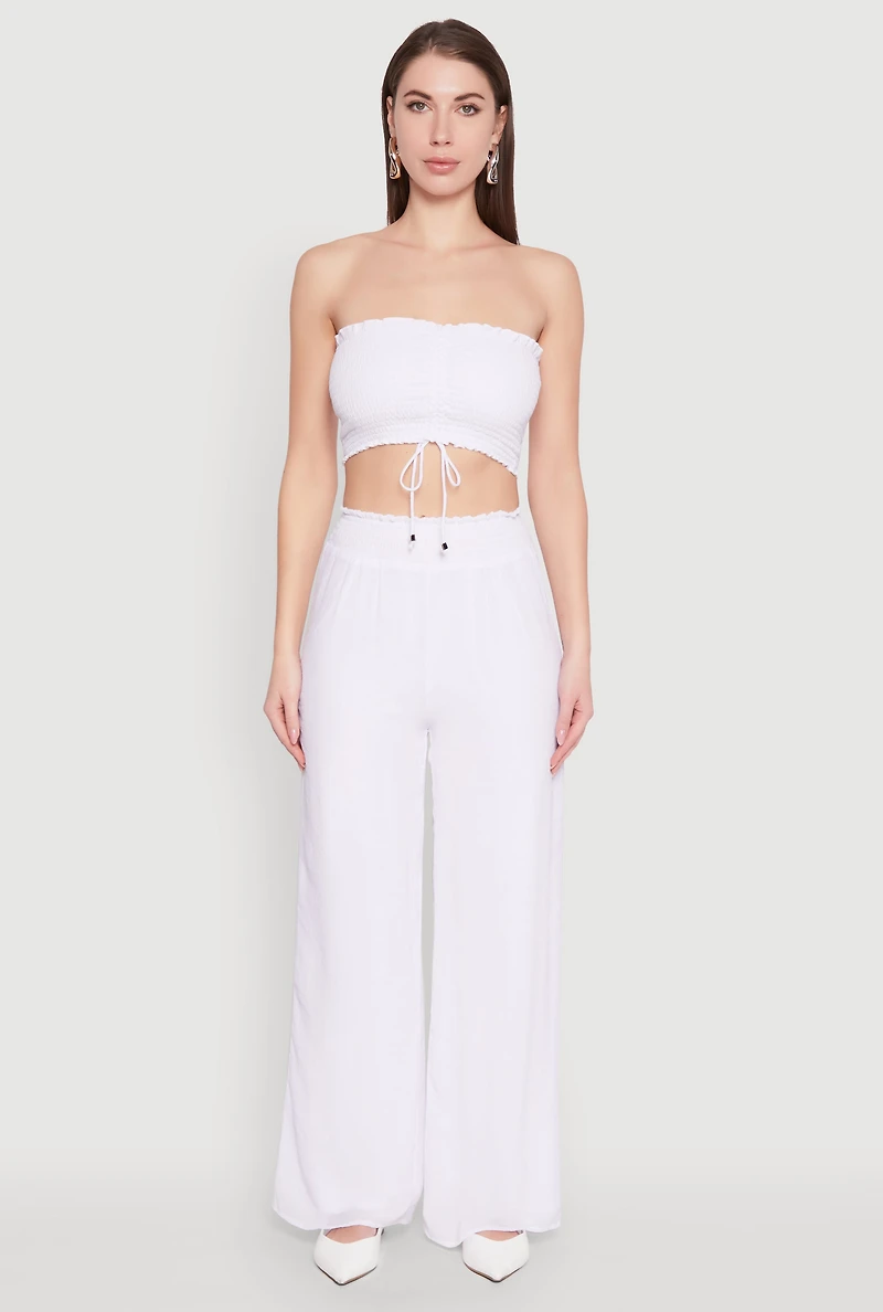 Womens Smocked High Waisted Palazzo Pants,