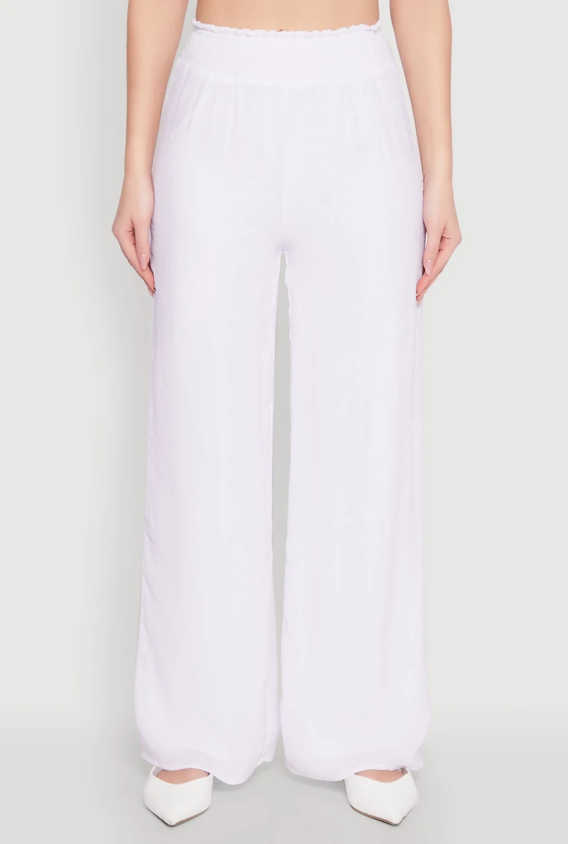 Womens Smocked High Waisted Palazzo Pants,