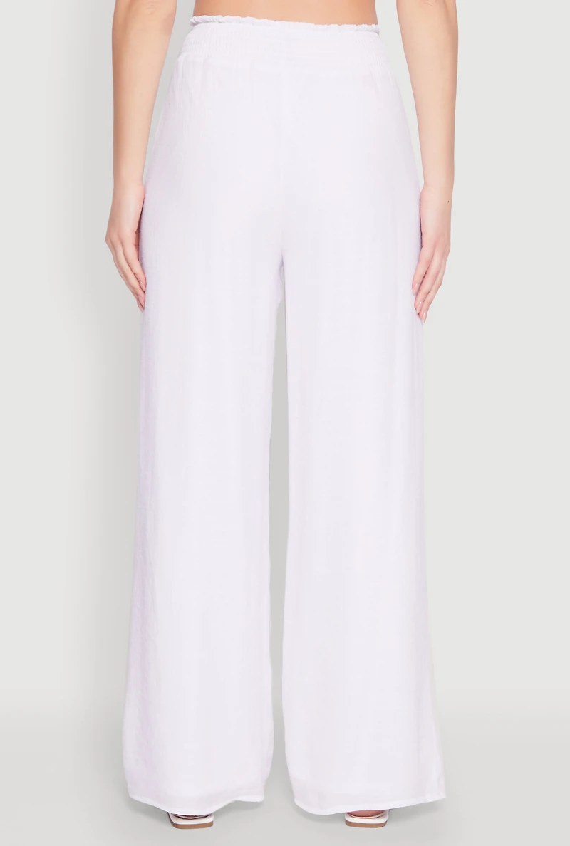 Womens Smocked High Waisted Palazzo Pants,