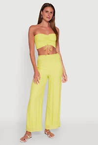 Womens Smocked High Waisted Palazzo Pants, Yellow,