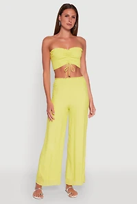 Womens Smocked High Waisted Palazzo Pants, Yellow,