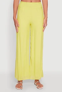 Womens Smocked High Waisted Palazzo Pants, Yellow,