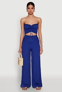 Womens Smocked High Waisted Palazzo Pants, Blue,
