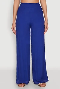 Womens Smocked High Waisted Palazzo Pants, Blue,