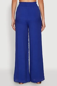 Womens Smocked High Waisted Palazzo Pants, Blue,