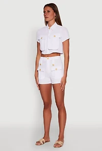Womens Airy Cargo Pocket Button Front Shirt, White, Size L