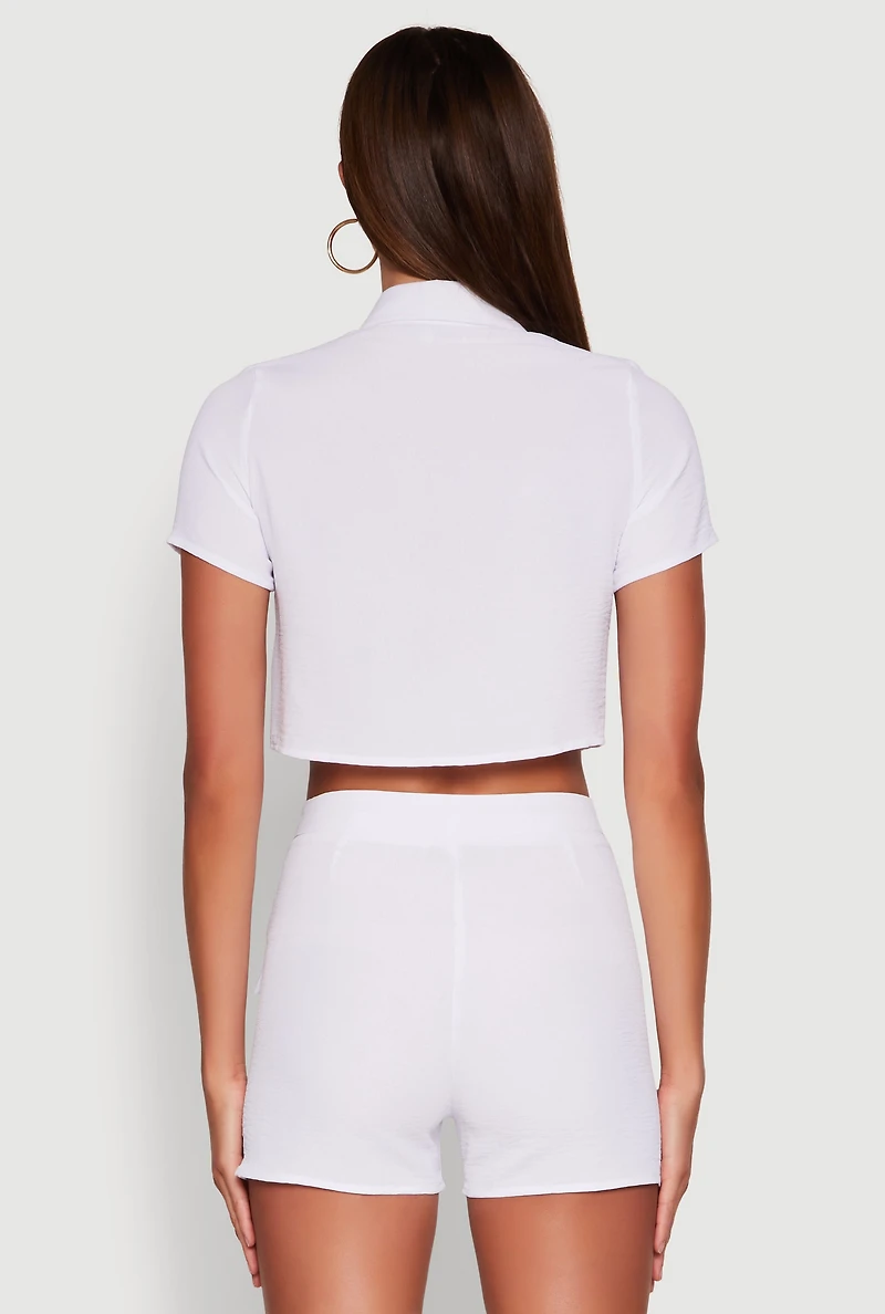 Womens Airy Cargo Pocket Button Front Shirt, White, Size S