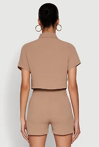 Womens Airy Cargo Pocket Button Front Shirt,