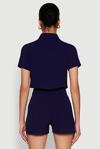 Womens Airy Cargo Pocket Button Front Shirt, Blue, Size S