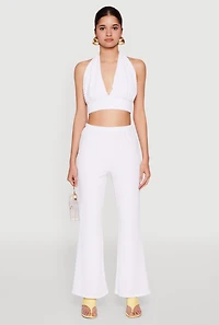 Womens Bubble Knit Tie Back Halter Top, White, Size M