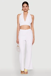 Womens Bubble Knit Tie Back Halter Top, White, Size M