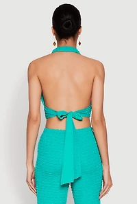 Womens Bubble Knit Tie Back Halter Top,