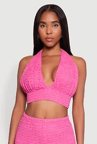 Womens Bubble Knit Tie Back Halter Top, M