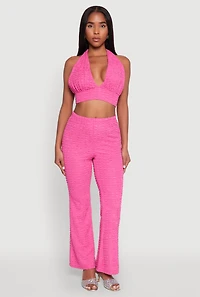 Womens Bubble Knit Tie Back Halter Top, M
