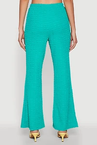Womens Bubble Knit Flared Leg Pants, Green, Size S