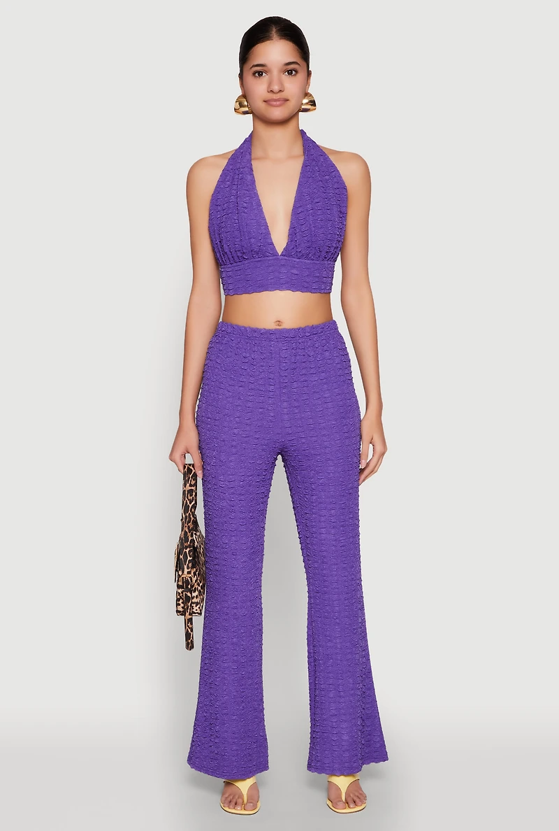 Bubble Knit Flared Leg Pants