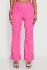 Womens Bubble Knit Flared Leg Pants, Pink, Size M