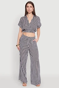 Womens Faux Wrap Striped Crop Top, Multi, Size M