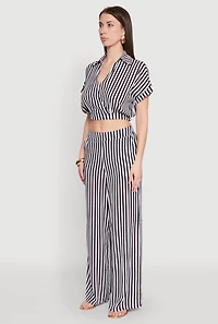 Womens Faux Wrap Striped Crop Top, Multi, Size M