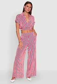 Faux Wrap Striped Crop Top