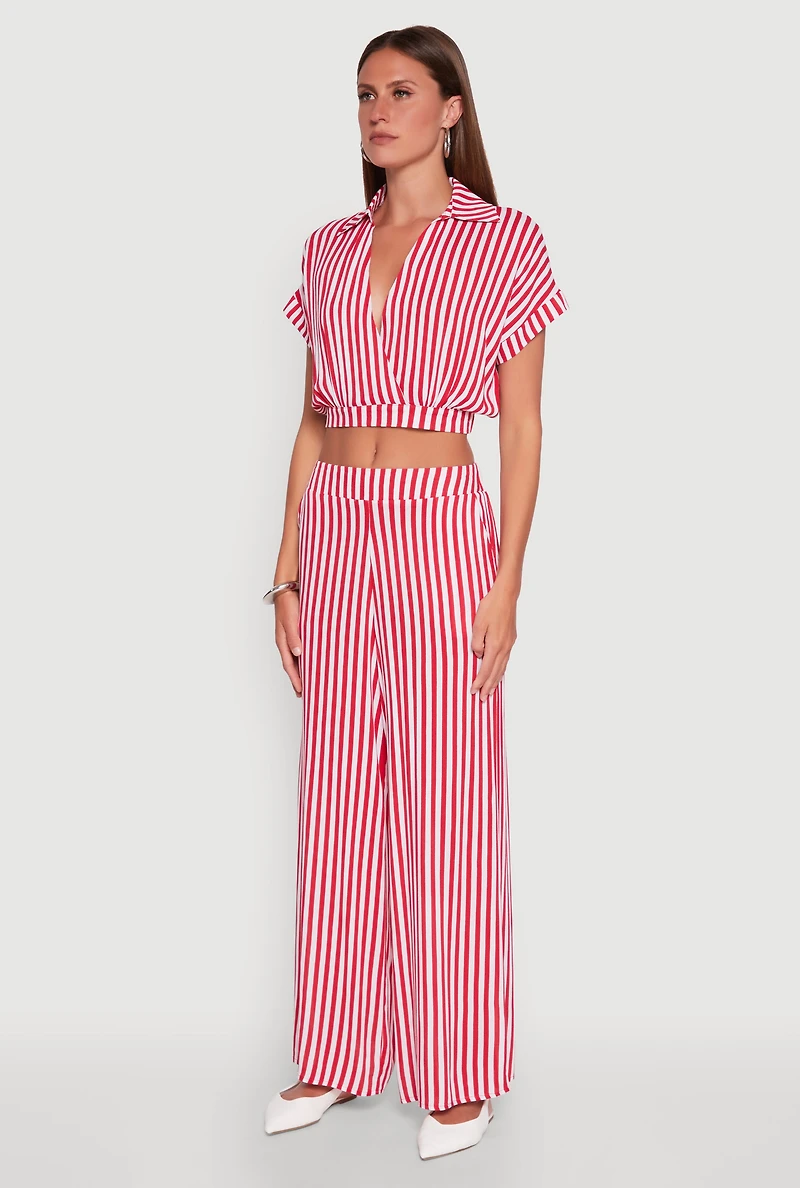 Faux Wrap Striped Crop Top