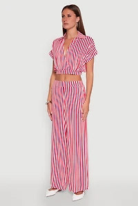 Faux Wrap Striped Crop Top