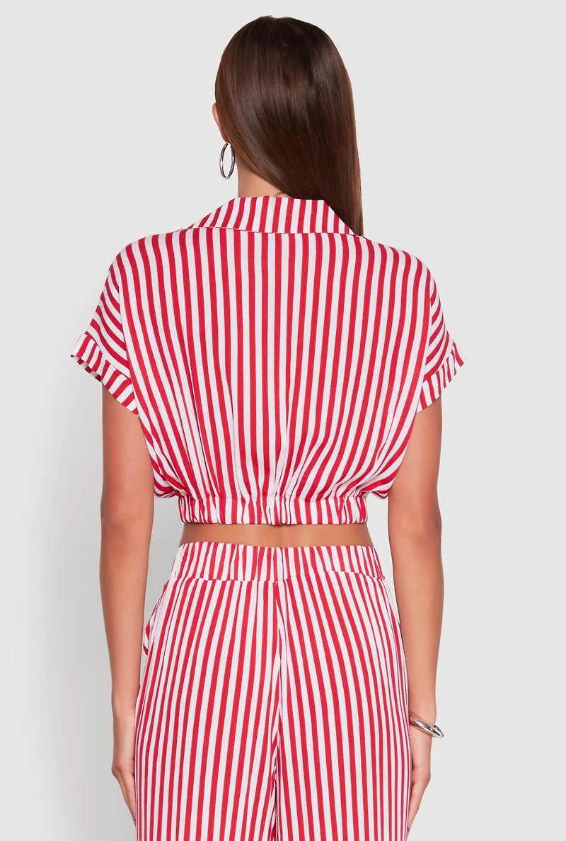 Faux Wrap Striped Crop Top