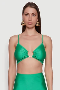 Womens Metallic O Ring Keyhole Crop Top, L