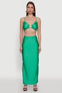 Womens Metallic O Ring Keyhole Crop Top, Green,