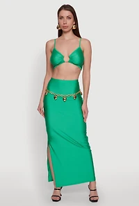 Womens Metallic O Ring Keyhole Crop Top, L