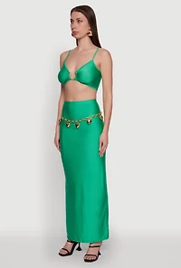 Womens Metallic O Ring Keyhole Crop Top, Green, Size S