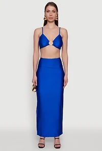 Womens Metallic O Ring Keyhole Crop Top,