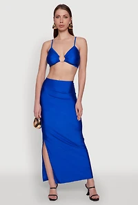 Womens Metallic O Ring Keyhole Crop Top,