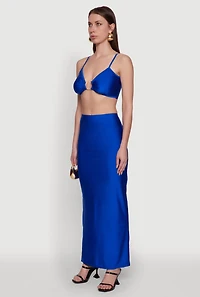 Womens Metallic O Ring Keyhole Crop Top,