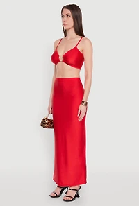 Womens Metallic O Ring Keyhole Crop Top, Red,