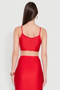 Womens Metallic O Ring Keyhole Crop Top, Red,