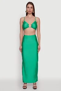 Womens Trendy High Waisted Side Slit Maxi Skirt, Green, Size M