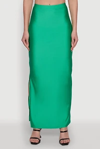 Womens Trendy High Waisted Side Slit Maxi Skirt, Green, Size M