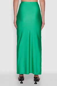 Womens Trendy High Waisted Side Slit Maxi Skirt, Green, Size M
