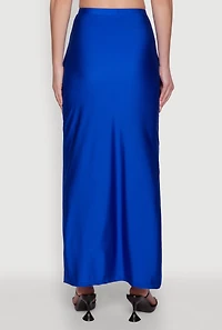 Womens Trendy High Waisted Side Slit Maxi Skirt, Blue,